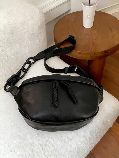 Classic Large Capacity Casual Solid Color PU Waterproof Fabric Backpack, Featuring Distinctive Shoulder Straps, Edge Pockets, And Diagonal Chest Pocket, Suitable For Travel, Sports, Shopping And Outdoor Activities.