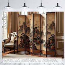 2D Flat, 2D Flat Banner 1pc A Folding Screen With Traditional Chinese Landscape - Style Paintings Beside A Chair.Perfect Gift ForParty Planners Polyester Banner, 2D Flat - As Shown In the Figure - View 1