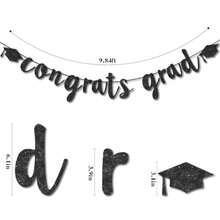Congratulations Graduation Decorations Class Of 2026 Pre-Strung Black Glitter Congrats Grad Banner Grad Party Senior Colle High School Classroom Table Decor Hanging Garland Sign Favors Plies - Black - 查看 2