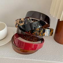 1pc French Classic Fashion Wide Acetate Amber Leopard Print Hairband Non-Slip Toothed Headband Plain Glossy Thickened Not Tight On Hair Women's Hair Accessories - Multicolor - View 7