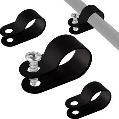 30pcs Black Nylon R-Type Cable Clips - Plastic P-Type Clips For Cable Management, Ideal For Wires And Bundling, Cable Tidy, Cable Organization, Fashionable Design, Sturdy