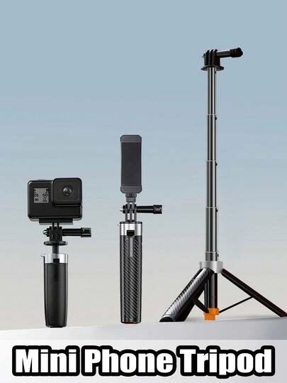 One Piece Of Mini Aluminum Selfie Stick Tripod, Desktop Phone Stand, With Handle, Can Be Held Or Placed On The Ground. Suitable For Webcams, G7X Mark III, ZV-1, RX100 VII, A6400, A6600 Cameras - Optional Phone Holder Can Be Used For Various Phones. Portable Mini Vlog Stand, One-Click Pop-Up With Adjustable Legs And Rubber Foot Pads, Strong Stability, Outdoor Sports Stand, Selfie Gadget, Valentine's Day Couple Photo-Taking Gadget