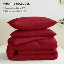 Queen Comforter Set Dark Red 3 Pieces Solid Queen Comforter Breathable Quilted Style Bedding Sets Luxury Soft Bed Set with Down Alternative Comforter All Season 1 Comforter and 2 Pillowcases - Rojo oscuro - Ver 7