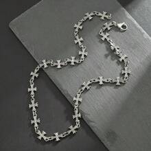 1PC Personalized Punk Style Men's Jewelry Set, Hip Hop Cross Necklace Bracelet, Also Suitable For Women's Y2K Accessories - Silver - View 3