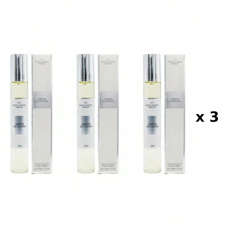 Mini perfume para hombre REYES QUEENS, Green Vetiveria 33 ml Pack 3 Unidades Familia Olfativa: Amaderada, Tamaño: 33 ml, Concentración: Agua de colonia, Género: Masculino - Leñoso y terroso - Ver 1