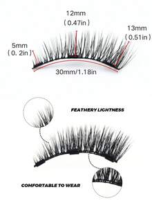 2 Pairs Reusable Magnetic False Eyelashes, No Glue Needed, 3D Natural Magnetic Lashes, Portable Makeup Tool, 3-Step Press-On Magnetic Eyelash Applicator - 黑與白 - 查看 3