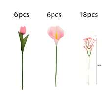 50 pièces Ensemble de fleurs artificielles Tulipe + Calla Lily + Gypsophile, convient pour diverses décorations de festivals et de tombes saisonnières, maison, extérieur, salon, mariage, Saint-Valentin, Fête des Mères Décoration de centre de table - Multicolore - Voir 15