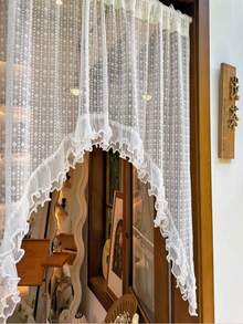 1 pieza Cortina de encaje premium con volantes transparentes, diseño elegante para pequeñas ventanas, cortina para puerta de gabinete - Blanco - Ver 6