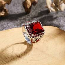 1pc European And American Literary Retro Carved Flower Men's Dating Ring - Red - View 2