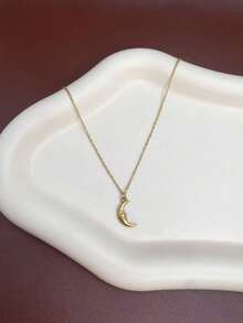 1pc Stainless Steel Waterproof Non-Fading Vintage Smile Face, Moon & Sun Pendant Necklace, Suitable For Women's Daily Wear - Gold - View 3