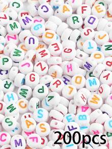 100/200/500颗字母珠，用于珠宝制作DIY串珠字母图案时尚名字手链项链，手工工艺品材料，适合女性小型企业 - 彩色 - 查看 9
