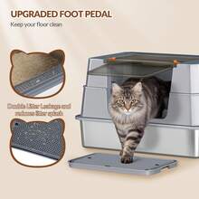 HaluPeit Stainless Steel Cat Litter Box With Lid, XXXL Enclosed Metal Cat Litter Box, 70 X 50 X 45 Cm, 105° Hinged Lid, Includes Pedal And Scoop, Easy To Clean, Modular Design, Dark Grey - 均碼 - 查看 4