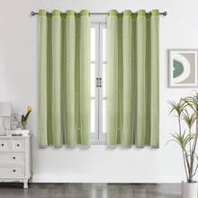 1pc Hollow Star Curtain, Polyester Lace Double-Layer Curtain, Darkening Curtain For Living Room & Bedroom, Cute Style - 淡綠 - 查看 18