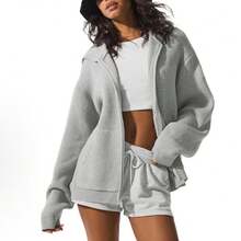 Alo Yoga Domain Rib Knit Full Zip Sweater - Premium Ribbed Knit Cardigan | Viral 2026 Women's Luxury Lounge Wear | Slim Fit Full-Zip Mock Neck Sweater | Comfortable Soft Daily Streetwear | Authentic Designer Knitwear Apparel - 淺灰色 - 查看 6