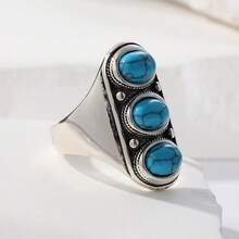 Exotic Bohemian Turquoise Ring, Minimalist Oval Design Showcases Elegance, Suitable For Various Festivals And Parties, A Unique Gift Idea - Silver - View 6