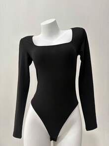 imisic 这款性感长袖方领连体裤适合春夏穿着，采用深V方领设计，修身显瘦，是室内外穿着的必备单品，塑形效果极佳。这款修身深V方领长袖连体裤适合运动、居家和日常活动。 - 黑色 - 查看 10