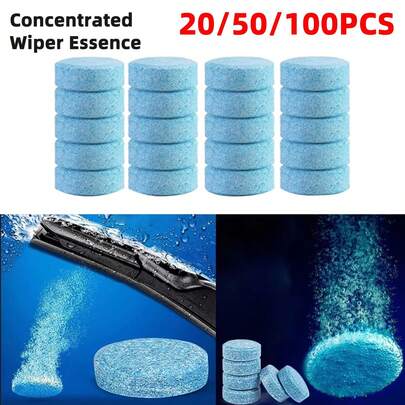 20/50/100PCS Solid Cleaner Solid Concentrated Wiping Solution For Car Windshield Wipers Universal Portable Glass Water Concentrate Tablets.(Kind Reminder: Due To Differences In Display And Lighting Effects, The Actual Color Of The Product May Differ Slightly From What Is Shown In The Picture.)