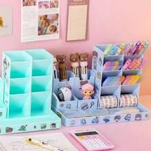 Soporte inclinado para bolígrafos, organizador de escritorio de estudiante de primaria lindo, estuche para lápices de gran capacidad y multiusos, taza creativa para bolígrafos de escritorio - Multicolor - Ver 10