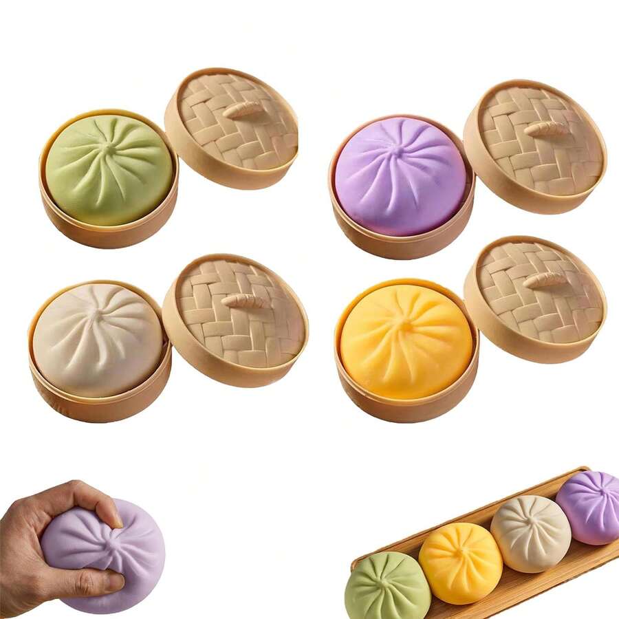 1/4 Pcs Daily Stress Relief Toy, Colorful Dumpling Squeeze Ball, Sensory Fidget Toy, Squeeze Dough Ball Stress Relief Hand Toy, Elastic Tabletop Toy With Food Steamer, Game And Party Favor, Suitable As Gift Or Party Favor(Colors Are Dispatched Randomly.) - 彩色 - 查看 1