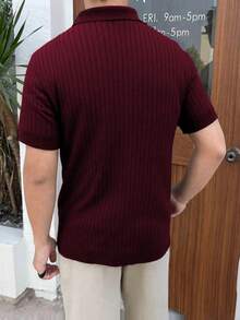 Camisa polo de verano con costillas para hombres GRDR de manga corta - Burdeos - Ver 4