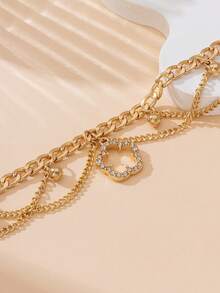 1 pieza Elegante y lujoso tobillera con borla dorada brillante y hueca con trébol para mujeres - Amarillo Oro - Ver 2