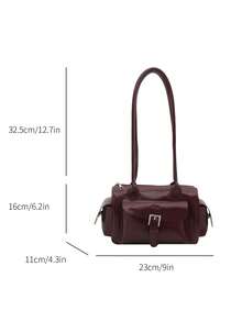 Minimalist Solid Color Shoulder Flap Bag, Classic Textured Crossbody Bag Purse For Women - Red - View 7