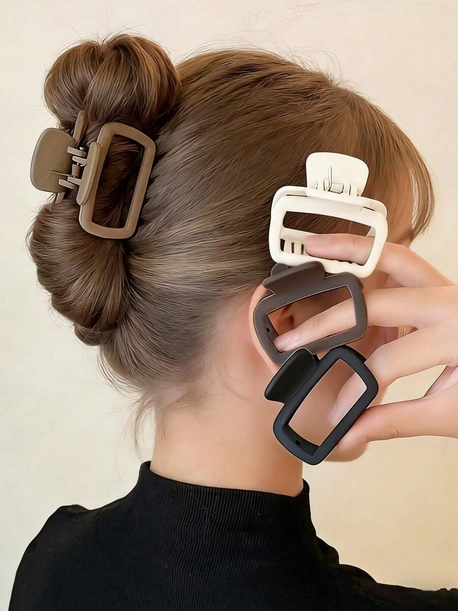 3 piezas de pinzas de pelo cuadradas mate de color aleatorio - Pinzas de pelo rectangulares simples, adecuadas para recogidos, semi-recogidos y uso diario casual. Accesorios de pelo duraderos y antideslizantes, diseñados para niñas, herramientas de soporte para el cabello, pinzas de agarre estable.