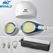 WHALE 5件組矽膠游泳護目鏡套裝:矽膠游泳護目鏡 + 高級護目鏡收納盒 + 矽膠泳帽 + 鼻夾 + 耳塞,專業競賽游泳護目鏡,適合成人男女,高端版可更換鼻橋,適合所有臉型 - 彩色 - 查看 11