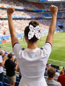 1pc Football Print Hair Scrunchie, Women's Black & White Satin Alligator Clip World Cup Cheer Hair Accessory, Sports Style Hair Tie Travel Accessories Ponytail Holders Hair Elastics Hair Rubber Bands Hair Rope Elastic Hair Tie - Black and White - View 2