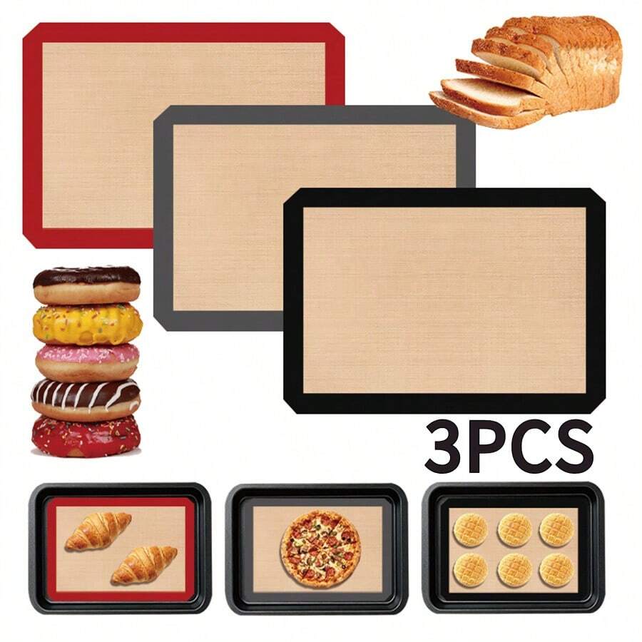 3Pcs Non-Stick Silicone Baking Mat, Reusable Heat Resistant Oven Sheet Liner For Pastry Cake Cookie Baking - View 1
