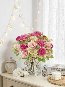 1pc 11.81inch Artificial Rose, Chrysanthemum & Carnation Mixed Flower Bouquet, Bridal Bouquet, Wedding Decor, DIY Wreath Material, Birthday Party & Home Decor, Vase Filler, Outdoor Garden, Spring Decoration, New Year Gift - Rose - View 6
