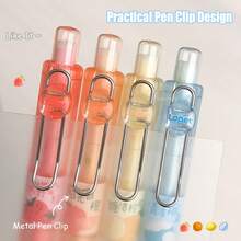 4pcs Fruit Scented Ballpoint Pens, 0.5mm Colorful Quick-Drying Neutral Pens, Fashionable Minimalist Transparent Stationery Pens For Journaling & Drawing - A - View 5