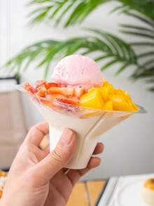 Coppetta di plastica per gelato da 320ml con manico, ciotola da dessert trasparente adatta per yogurt ghiacciato, insalata di frutta e ghiaccio tritato, coppetta per granita a tenuta stagna, adatta per feste e asporto - trasparente - Visualizzare 6