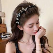 1件装奢华水钻蝴蝶发箍、镶钻发梳、高冠发夹、星光水晶发圈、防滑植绒发箍 - 彩色 - 查看 7