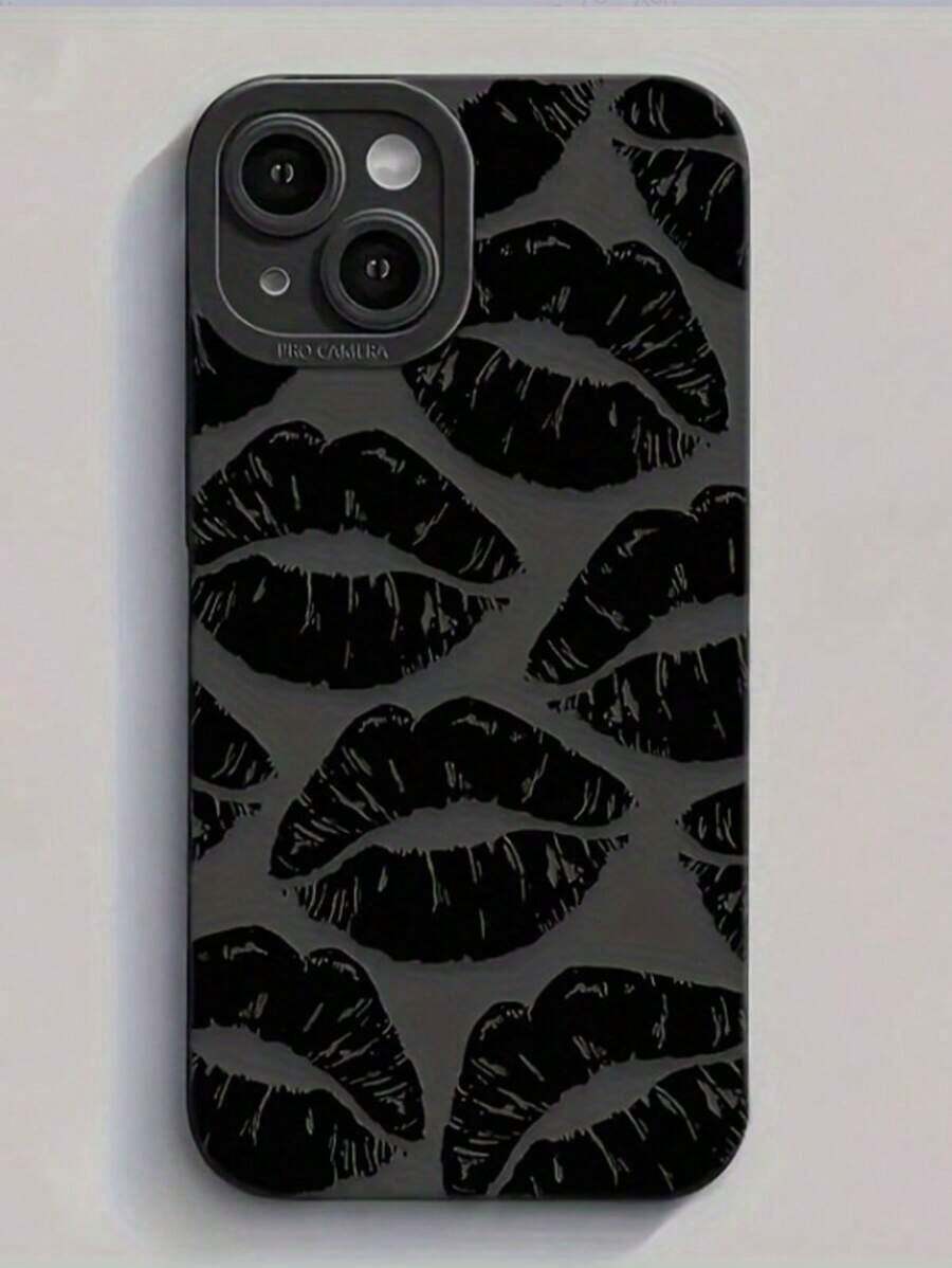 Lip Print Straight Edge Minimalist Design With Butterfly Chain White Shockproof Thick Phone Protective Case, Compatible With  15 XR/7/8,  15 Pro Max/12 Pro Max/13 Pro Max/14 Pro Max, 13, 14, 11, 12, 14, P11, P12, XS, XR, 7/8P, 7/8 Plus, A13 4G, A22, A21S, A51 4G, A52, S22 Ultra, A33 5G,  10,  Note 11 4G,  11 Lite, A53, A14, A23, S23 Ultra, S24, A14, A15, S23, A73, - style1 - 查看 1