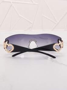 1pc Frameless Metal Heart Decor Y2K Style Fashion Glasses, Suitable For Beach, Party, Gift, Vacation - Mảng màu xám kép, bàn chân đen - Xem 2