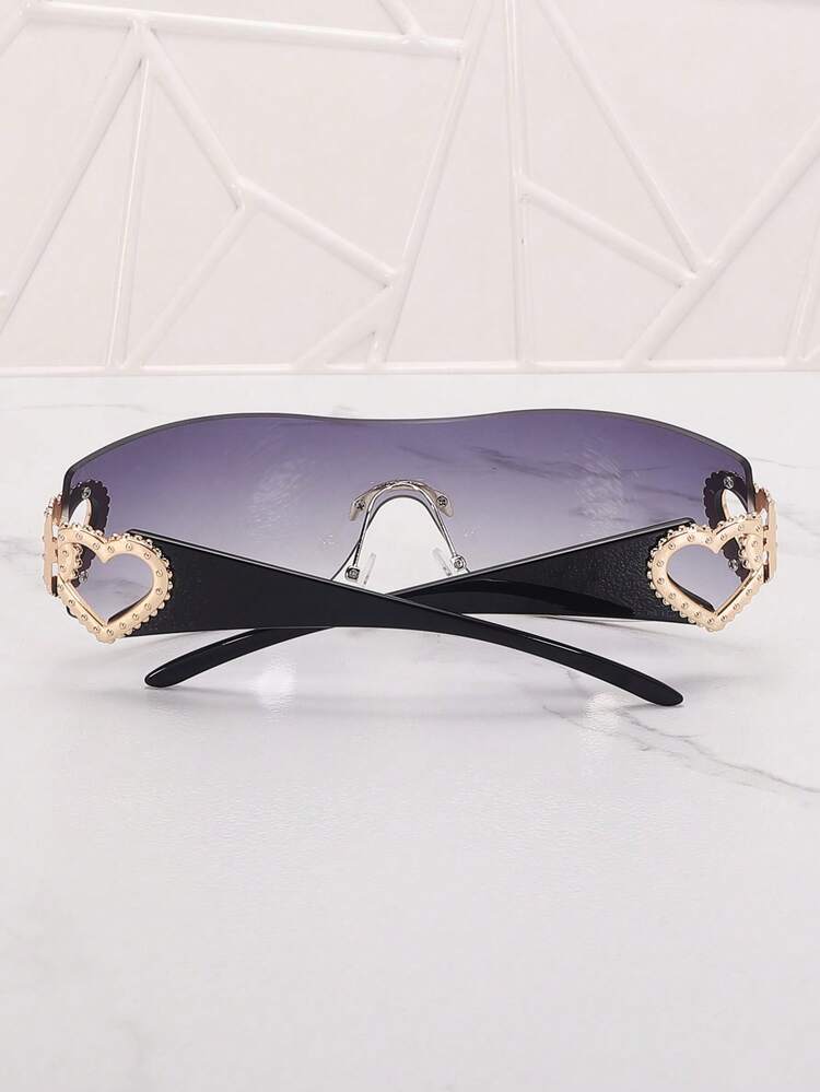 1pc Frameless Metal Heart Decor Y2K Style Fashion Glasses, Suitable For Beach, Party, Gift, Vacation - Double Gray Patch Black Foot - View 2