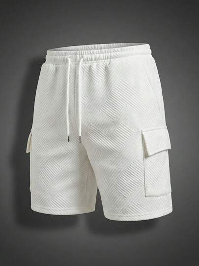 Quần short nam mùa hè, kiểu dáng thường ngày, túi lớn, chất liệu jacquard, màu trắng, thích hợp mặc đi biển, chơi tennis, đi nghỉ mát hoặc dạo biển.