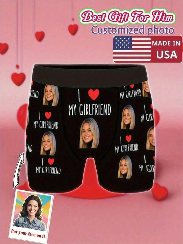 Calzoncillos tipo bóxer con foto personalizada y texto "Amo a mi novia" - Regalo de ropa interior divertida y novedosa para el Día de San Valentín, aniversario, cumpleaños - Tela suave lavable a máquina para esposo, novio, papá