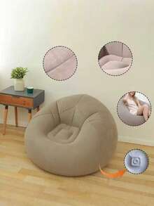 1pc Inflatable Sofa, Inflatable Lazy Sofa, PVC Single Spherical Sofa, Foldable Outdoor Leisure Sofa Chair (Bulk Goods With Gray And Black Bottoms, Shipped Randomly) - Khaki - View 4