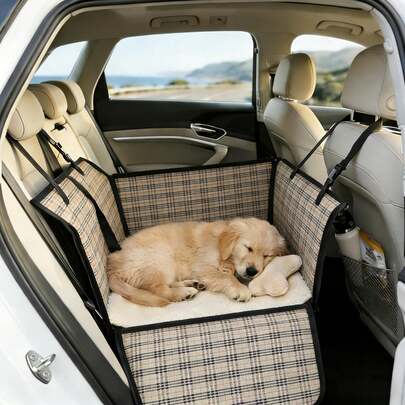 1 pieza Funda de asiento de coche premium y gruesa para perros, cesta de viaje para mascotas impermeable y de doble capa adecuada para el asiento trasero, alfombra plegable protectora de coche para viajes al aire libre