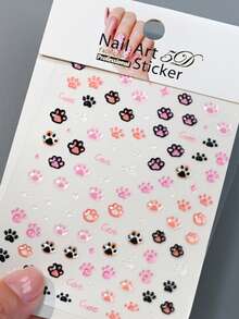 2pcs/1pc Jelly 5D Embossed Bear Paw Design Nail Art Stickers,Cute Cartoon Animal Paw Print Nail Stickers For Valentine's Day,Wedding,New Year,St. Patrick's Day,Holidays -DIY Self-Adhesive Nail Decal Spring&Summer Nail Supplies - Multicolor - View 7