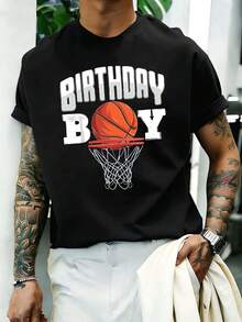 Maglietta regalo per compleanno da basket, 100% cotone, girocollo, vestibilità comoda, street hip-hop - nero - Visualizzare 1