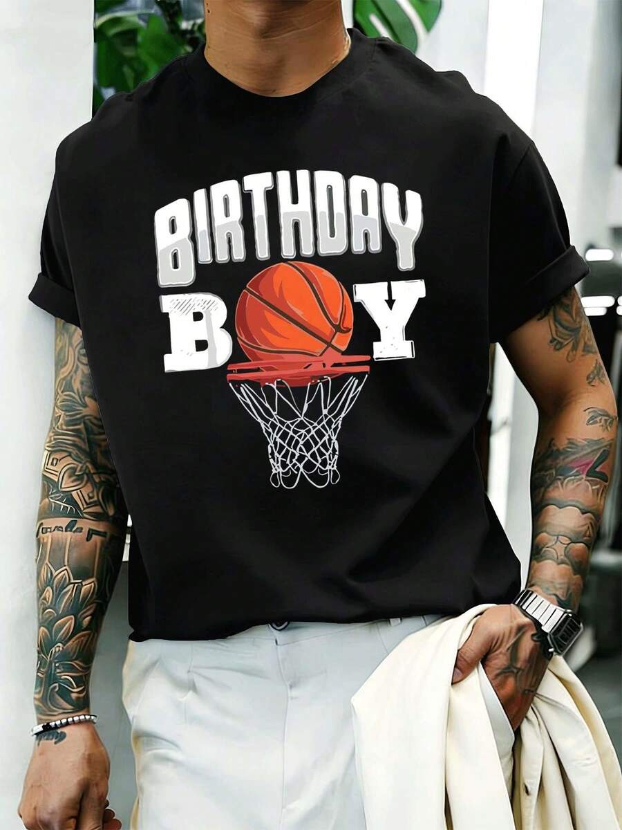 Maglietta regalo per compleanno da basket, 100% cotone, girocollo, vestibilità comoda, street hip-hop - nero - Visualizzare 1