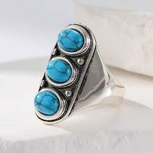 Exotic Bohemian Turquoise Ring, Minimalist Oval Design Showcases Elegance, Suitable For Various Festivals And Parties, A Unique Gift Idea - Silver - View 3