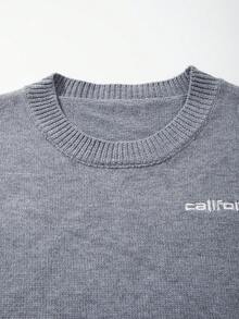 Suéter holgado de cuello redondo de punto para hombre, estilo casual con estampado de la letra California, cómodo y sin mangas, color gris, para primavera/verano - Gris - Ver 5