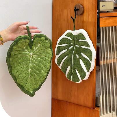 Juego de 2 toallas de mano con diseño de hoja creativo para cocina y baño, diseño colgable, material absorbente, adecuado para baño, restaurante, cocina | Regalos para el Día de la Madre y Pascua