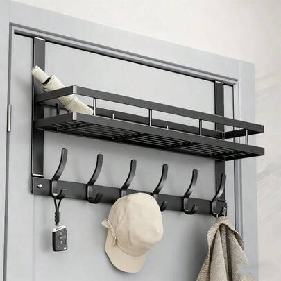 门后置物架，壁挂式收纳架，门钩 - 无需钻孔，安装简便。黑色或灰色可选。适用于卧室、宿舍等场所。非常适合收纳物品和悬挂外套。绝佳的圣诞礼物，理想的馈赠佳品。高效利用空间，实用好帮手。浴室配件