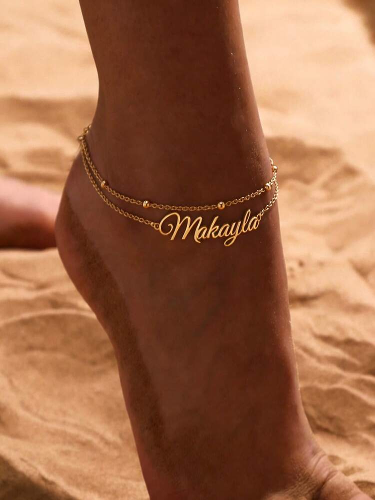 Bộ 1 vòng chân khắc tên theo yêu cầu, vòng chân nhiều lớp bằng thép không gỉ, trang sức chân phong cách Bohemian cổ điển, phù hợp để đeo hàng ngày, trong các dịp lễ kỷ niệm, kỳ nghỉ biển, đám cưới, lễ hội âm nhạc, Ngày của Mẹ, lễ tốt nghiệp, Halloween, Giáng sinh - Món quà tuyệt vời cho gia đình - Nhiều màu - Xem 7