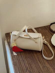 1件装时尚女士优雅单肩包，简约别致波士顿包，PU材质，手提，带吊坠，适合日常、通勤、度假，优雅女士包 - 米色 - 查看 11